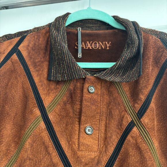 SAXONY Men’s Vintage Genuine Leather Knit
Pullover Sweater M - Picture 4 of 15